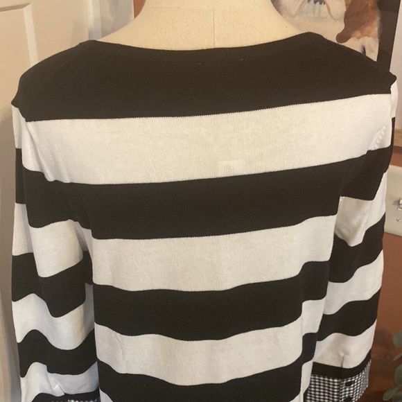 Talbots | black & white | wide stripes | M | gingham cuff detail | sweater - Picture 8 of 11